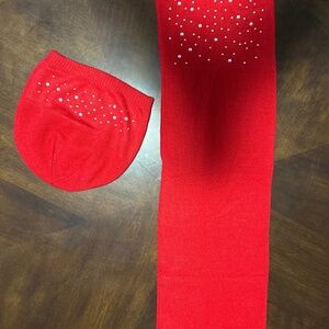 Winter beanie and scarf red with gemstones